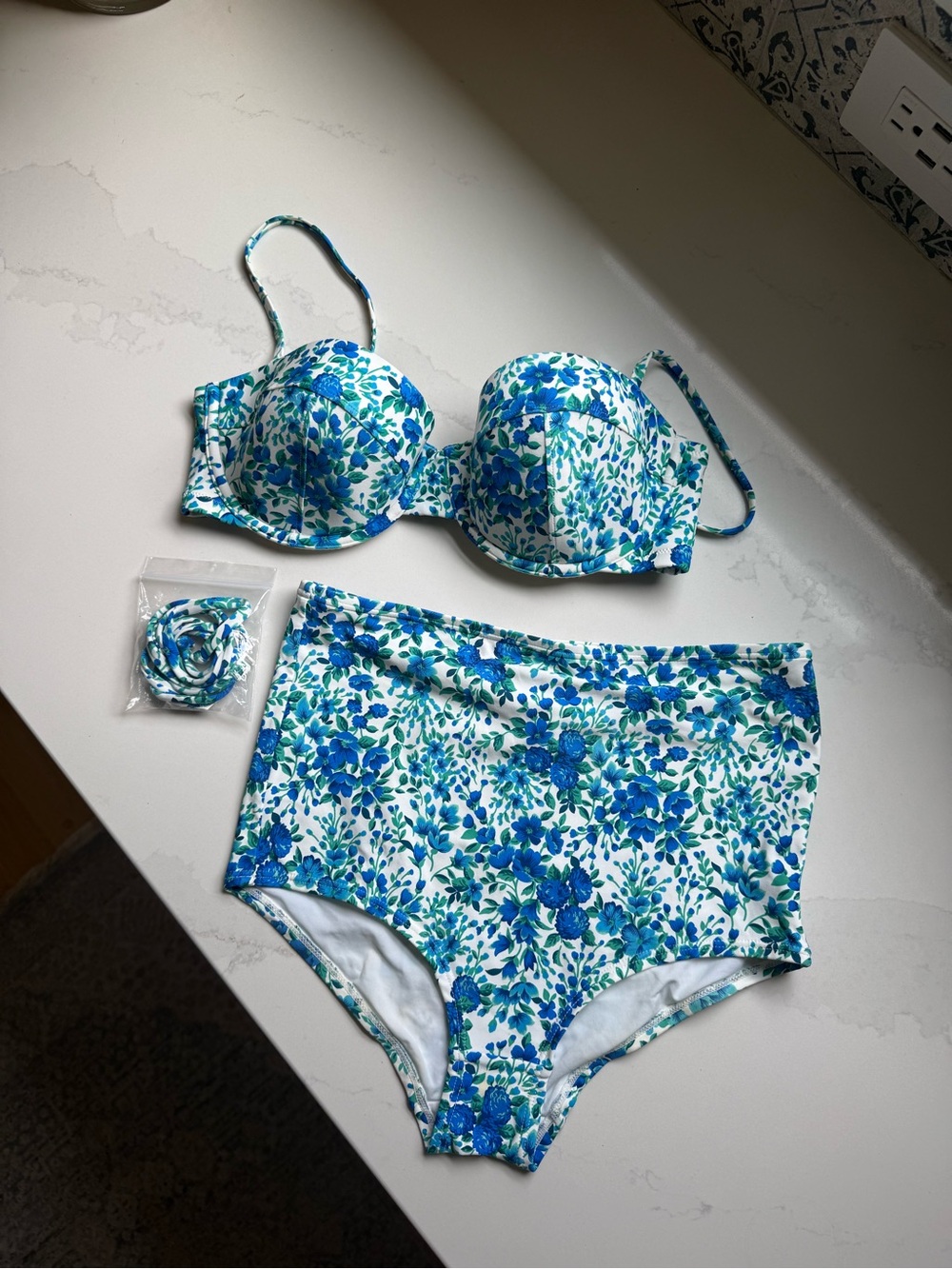 J.Crew Blue Floral High-Waist Bikini Set